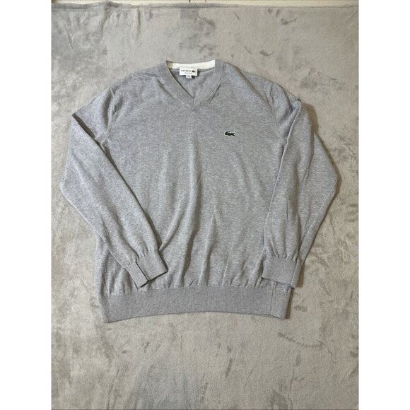 Lacoste Men’s V-Neck Sweater Gray Size XXL (7) Cotton Blend Pullover Logo Jumper - Picture 1 of 8